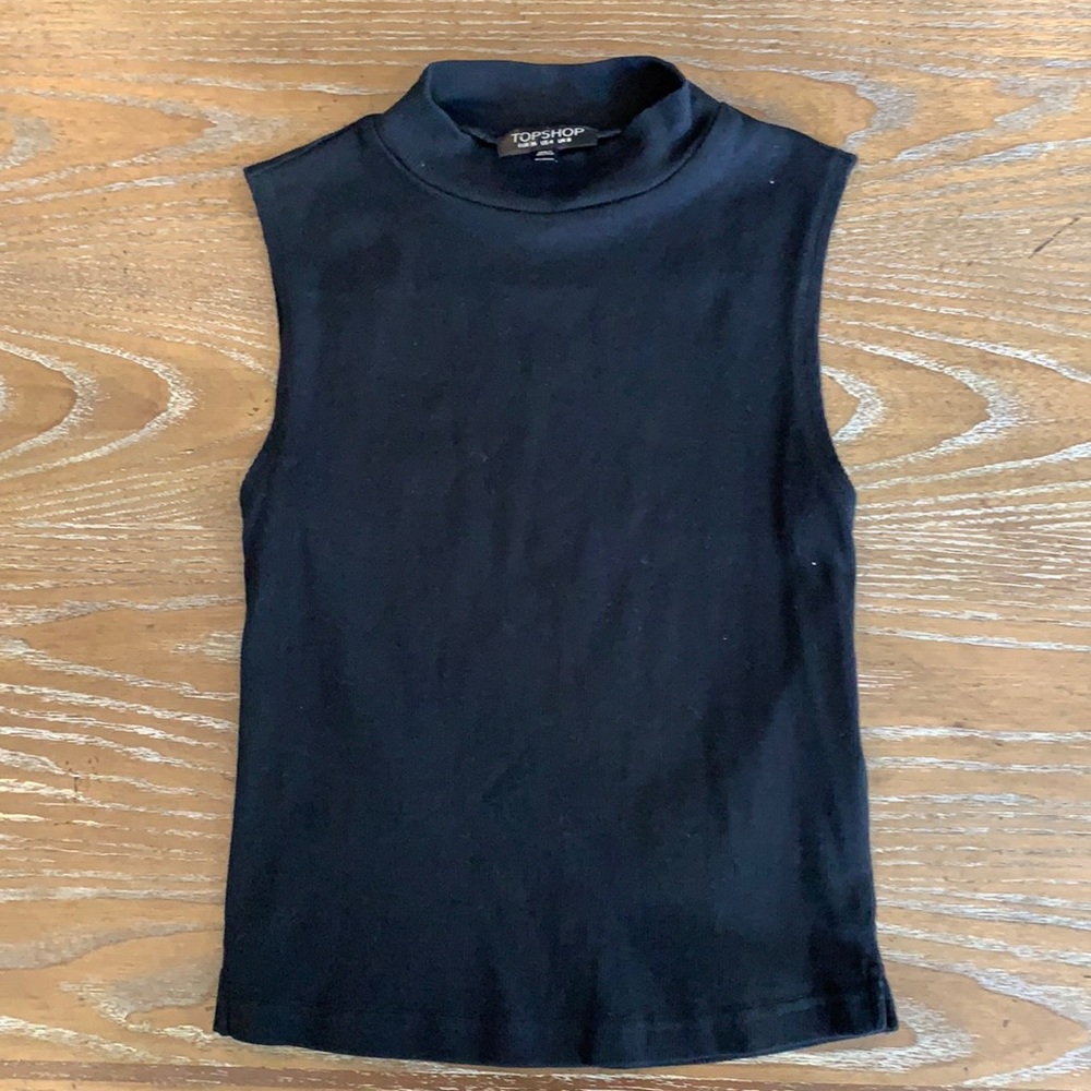 Black Mock Neck Ribbed Tank